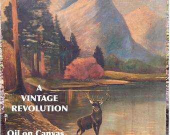 ANTIQUE Oil On Canvas PAINTING 1920’s to 1940’s" Elk Mountains Rustic Cabin Lake Landscape by Ambrose Edward Kline at A Vintage Revolution