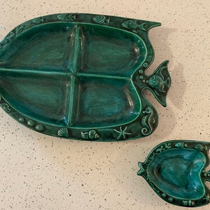 Party Tray Platter, Starfish, Seahorse, Fish, Vintage 1960s Ceramic Platter Blues and Greens at Modern Logic image 2