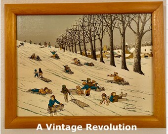 Hargrove Painting Print Kids Sledding Children Sledding Mountain by Hargrove Vermont New Hampshire Maine California North Carolina Snow