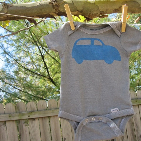 SAMPLE SALE blue mod car baby bodysuit 6-9 month