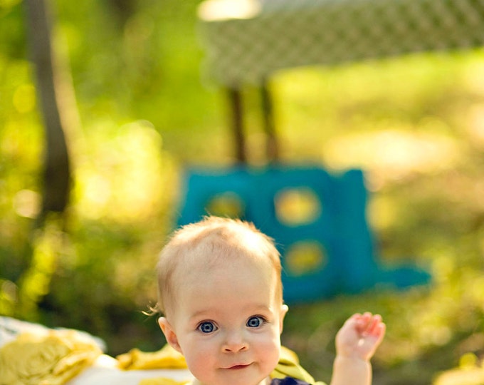 Infant Girl Creeper Navy Blue Buds on Olive Green Hand Dyed Etsy