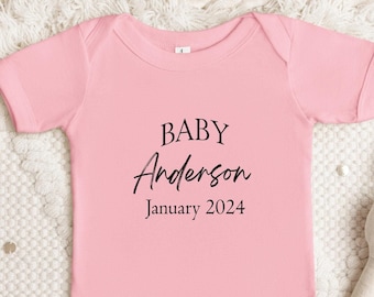 Pregnancy Announcement Baby Bodysuit, Newborn Baby Onesie ,Baby Announcement Bodysuit ,Personalized Last Name, Baby Shower,Custom Kids Shirt