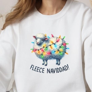 Fleece Navidad Sweatshirt, Christmas Lights Sheeps Sweatshirt, Feliz Navidad Familia Sweatshirt,Navidad Gifts, Christmas Matching Sweater