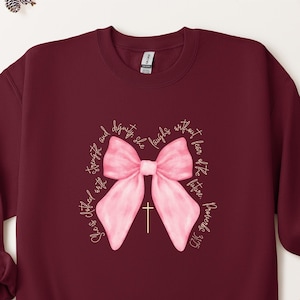 Coquette Christian Sweatshirt,Pink Bow Faith Hoodie,Women&#39;s Inspirational,Bible Verse Sweatshirt,Womens Christian Gifts,Religious Women Gift