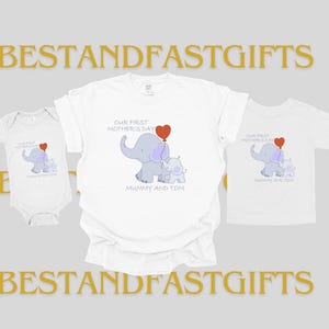Our First Mother&#39;s Day Matching, Elephants Mother & Child (Babygrow Sleepsuit ,Baby Vest Bodysuit) ,New Mum Gift, Mama,New Baby,Mothers Day