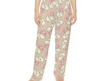 Pantaloni del pigiama con motivo orsacchiotto carino / Stampa integrale con orsacchiotto rosa
