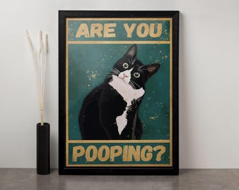Are You Pooping Art, Are You Pooping Canvas, Cat Wall Art, Funny Animal Poster, WC Canvas, Funny WC Art, Toilet Canvas, Funny Toilet Art