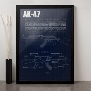 Poster con progetto AK 47, stampa artistica con progetto AK 47, tela con progetto di pistola, poster con progetto, arte murale con progetto, poster AK 47, stampa artistica AK47