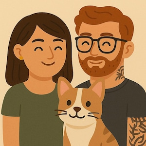 Uniek Cartoon Portret op Maat – Koppels & Huisdieren in Vrolijke Illustratiestijl