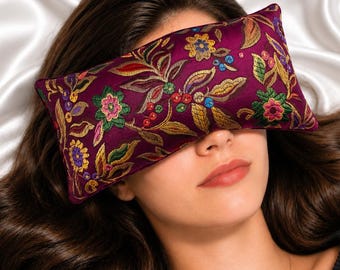 Almofada para os olhos Luxe Serenity - Seda e veludo - Feita à mão nos EUA - Relaxamento, ioga, meditação, aromaterapia - Lavanda opcional - Ameixa Imperial
