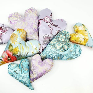 Heart Sachet Pillow Satin Brocade - 4"and 6" Sizes - BULK DISCOUNT - Flax Seed and Lavender Fill - Party Favor-Wedding Favor-Valentines Day