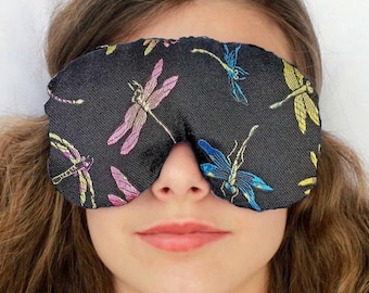Máscara de dormir de luxo feita à mão com bloqueio de luz | Alça ajustável | Cetim e veludo | Conforto leve | Dragonfly Nite