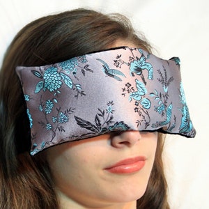 Handmade Eye Pillow - Yoga/Therapy - Microwavable - Flax Seeds - Satin Brocade/Crushed Velvet - Optional Lavender Scent - Birds in Paradise