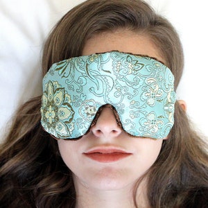 Adjustable Weighted Travel Sleep Eye Mask Pillow - Satin Brocade/Velvet – Flax Seed Filled - Optional Lavender Scent – Blue Lagoon