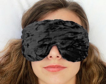 Adjustable Blackout Travel Sleep Eye Mask - Crushed Velvet – Optional Lavender Scent – Poly Fill - Black