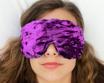 Adjustable Blackout Travel Sleep Eye Mask - Crushed Velvet – Optional Lavender Scent – Poly Fill - Majestic Purple