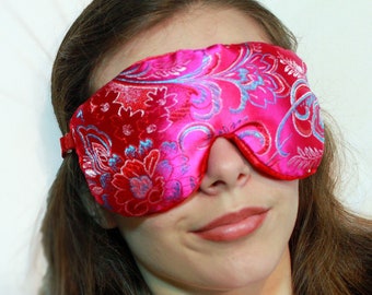 Handmade Opulence Weighted Sleep Eye Mask Pillow | Flaxseed Fill | Scent Option | Yoga |  Luxurious Satin and Velvet: Fuchsia Garden
