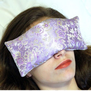 Handmade Eye Pillow - Yoga/Therapy - Microwavable - Flax Seed Fill - Satin Brocade/Crushed Velvet - Optional Lavender Scent - Lovely Lilac