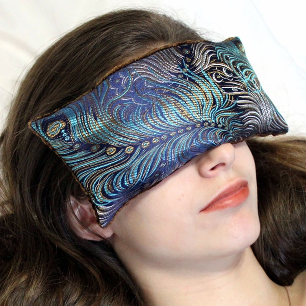 Handmade Eye Pillow - Yoga/Therapy - Microwavable - Flax Seed Fill - Satin Brocade/Crushed Velvet - Optional Lavender Scent - Dark Turquoise