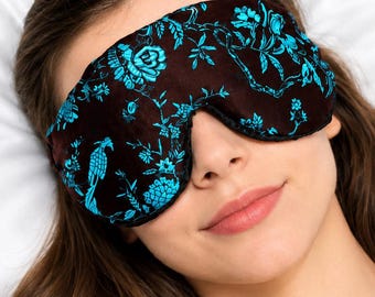 Handmade Opulence Weighted Sleep Eye Mask Pillow | Flaxseed Fill | Scent Option | Yoga |  Luxurious Satin and Velvet: Birds in Paradise