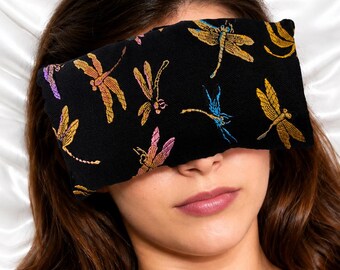 Almofada para os olhos Luxe Serenity - Seda e veludo - Feita à mão nos EUA - Relaxamento, ioga, meditação, aromaterapia - Lavanda opcional - Dragonfly Nite