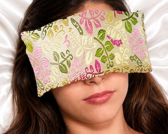 Almofada para os olhos Luxe Serenity - Seda e veludo - Feita à mão nos EUA - Relaxamento, ioga, meditação, aromaterapia - Lavanda opcional - Folhas cremosas