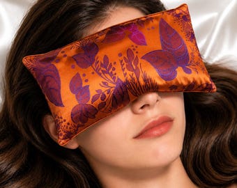 Almofada para os olhos feita à mão - Yoga/Terapia - Pode ir ao micro-ondas - Semente de linho - Cetim brocado/veludo amassado - Aroma opcional de lavanda - Âmbar polido