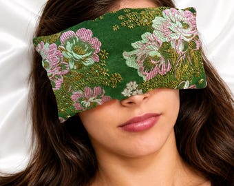 Almofada para os olhos Luxe Serenity - Seda e veludo - Feita à mão nos EUA - Relaxamento, ioga, meditação, aromaterapia - Lavanda opcional - Verde primavera