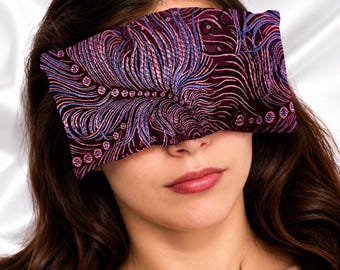 Almofada para os olhos Luxe Serenity - Seda e veludo - Feita à mão nos EUA - Relaxamento, ioga, meditação, aromaterapia - Lavanda opcional - Violeta Pavão