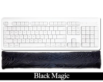 Handmade Ergonomic Keyboard Wrist Rest Pad - Desktop Laptop - Flax Seed Fill Optional Lavender Scent - Satin Brocade / Velvet - Black Magic