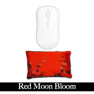 Lavish Comfort Ergonomic Mouse Wrist Rest Pad | Desktop Laptop | Flax Seed | Optional Lavender | Satin Brocade/Velvet -Red Moon Bloom