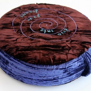 Zafu / Yoga Floor Cushion - &quot;dive into your dreams&quot;  Embroidered Crushed Velvet