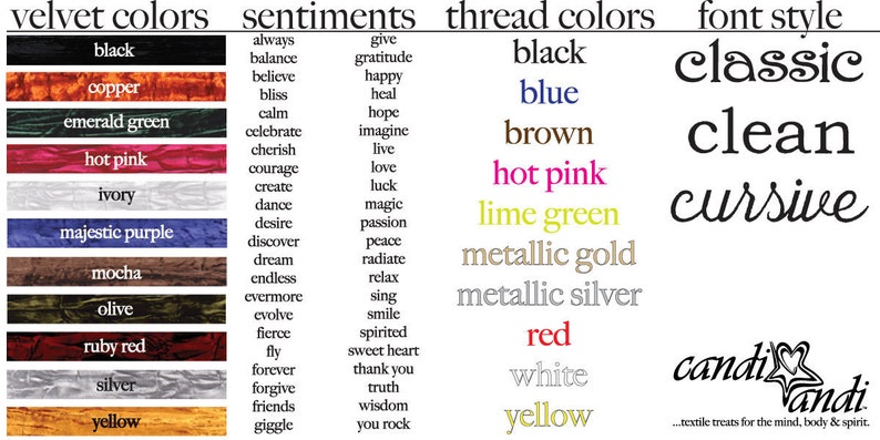 Sentiment Colors Customize SENTIMENT & COLOR - Embroidered Sentiment Heart Sachet Velvet ...