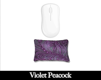 Lavish Comfort Ergonomic Mouse Wrist Rest Pad | Desktop Laptop | Semente de linho | Lavanda opcional | Brocado de cetim/veludo - Pavão violeta