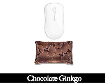 Almofada ergonômica para descanso de pulso para mouse Lavish Comfort | Desktop Laptop | Semente de linho | Lavanda opcional | Brocado de cetim/veludo - Ginkgo calmante