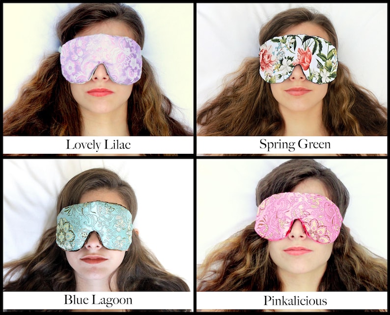 Adjustable Weighted Travel Sleep Eye Mask Pillow Satin Brocade/Velvet Flax Seed Filled Optional Lavender Scent Blue Lagoon image 9