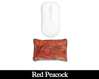 Handmade Ergonomic Mouse Wrist Rest Pad - Desktop Laptop - Flax Seed Fill Optional Lavender Scent - Satin Brocade/Velvet - Peacock Red
