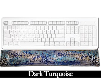 Handmade Ergonomic Keyboard Wrist Rest Pad - Desktop Laptop - Flax Seed Fill Optional Lavender Scent - Satin Brocade/Velvet - Dark Turquoise