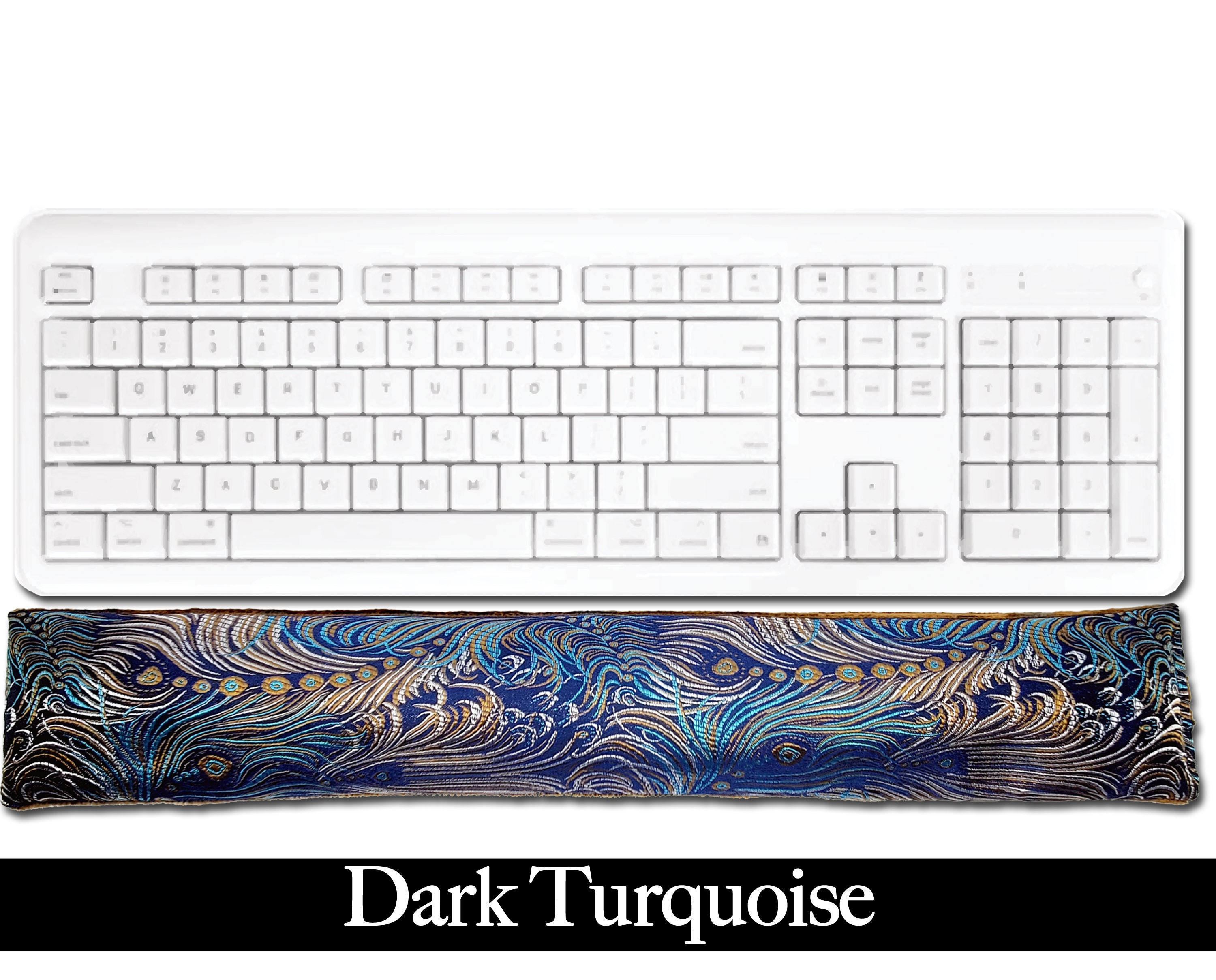 Handmade Ergonomic Keyboard Wrist Rest Pad - Desktop Laptop - Flax Seed Fill Optional Lavender Scent - Satin Brocade/Velvet - Dark Turquoise