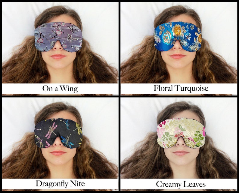 Adjustable Weighted Travel Sleep Eye Mask Pillow Satin Brocade/Velvet Flax Seed Filled Optional Lavender Scent Blue Lagoon image 8