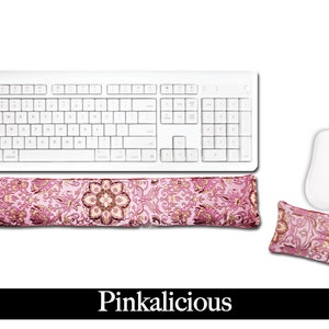 Handmade Ergonomic Keyboard and Mouse Wrist Rest  - Desktop Mac Laptop - Flax Seed Fill/Optional Scent - Satin/Velvet - Pinkalicious