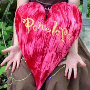 18" Crushed Velvet Heart Pillow - Custom Embroidery Name or Message - Handmade Luxury Gift - Buckwheat Fill - Lavender Option
