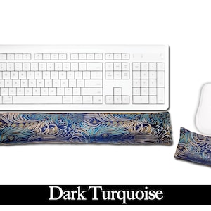 Handmade Ergonomic Keyboard and Mouse Wrist Rest - Desktop Mac Laptop - Flax Seed Fill/Optional Scent - Satin / Velvet - Dark Turquoise