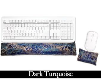 Handmade Ergonomic Keyboard and Mouse Wrist Rest - Desktop Mac Laptop - Flax Seed Fill/Optional Scent - Satin / Velvet - Dark Turquoise