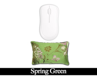 Handmade Ergonomic Mouse Wrist Rest Pad - Desktop Laptop - Flax Seed Fill Optional Lavender Scent - Satin Brocade / Velvet - Spring Green