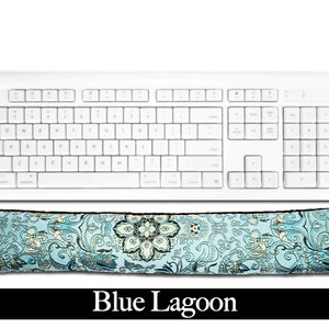 Handmade Ergonomic Keyboard Wrist Rest Pad - Desktop Laptop - Flax Seed Fill Optional Lavender Scent - Satin Brocade / Velvet - Blue Lagoon