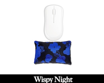 Handmade Ergonomic Mouse Wrist Rest Pad - Desktop Laptop - Flax Seed Fill Optional Lavender Scent - Satin Brocade/Velvet - Wispy Night