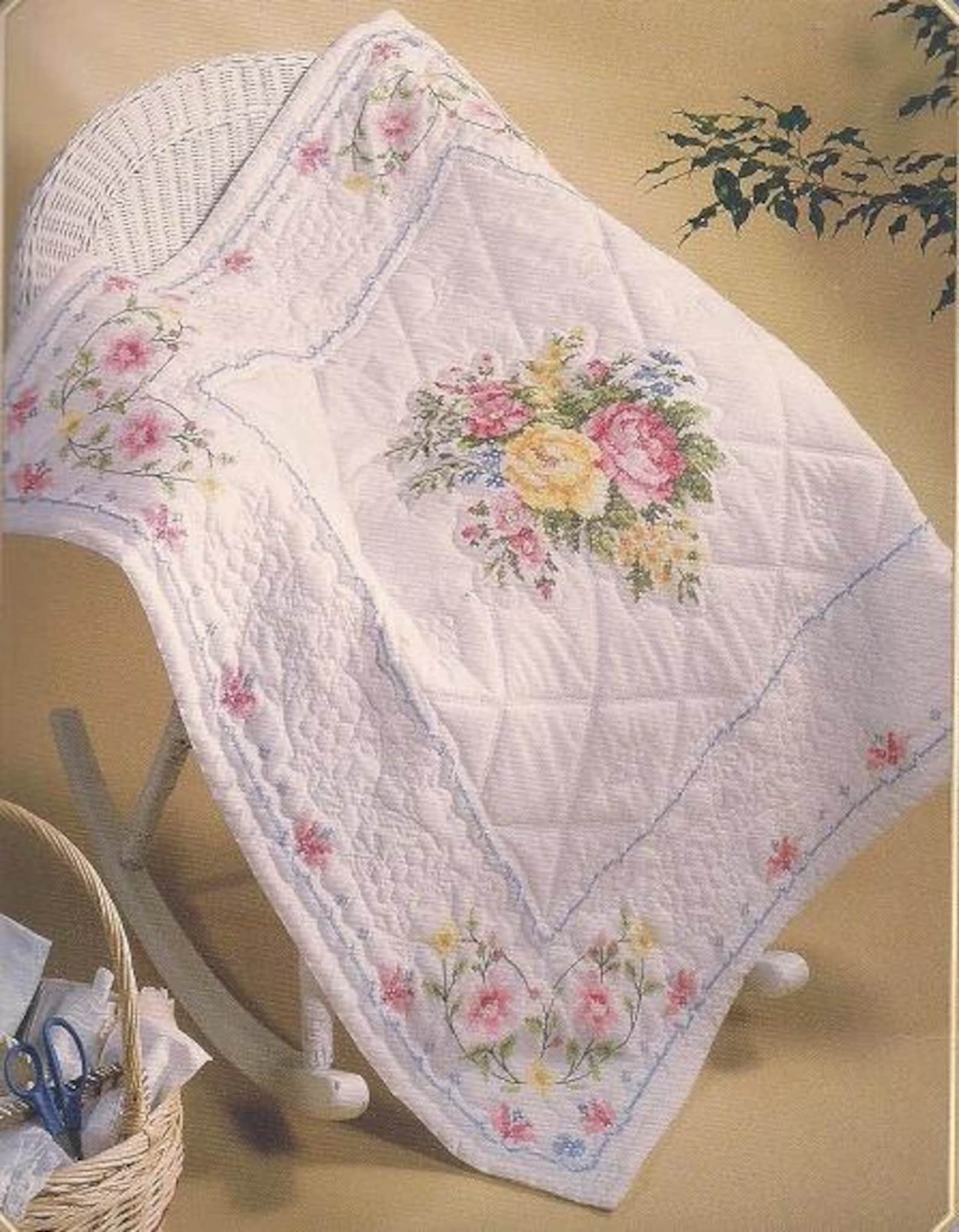 Bucilla PreStamped Cross Stitch Fabric quilt top for lap Etsy