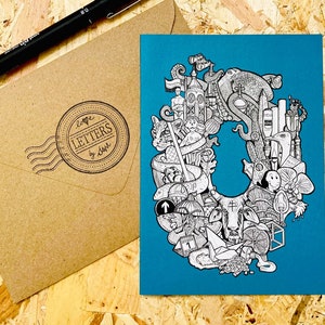 Letra del alfabeto ilustrada a mano O Buscar y encontrar celebración Tarjetas de felicitación