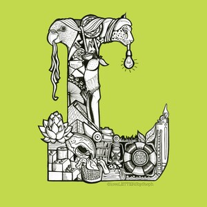 A5 Letra L del alfabeto ilustrada a mano Busca y encuentra impresión de postal de celebración